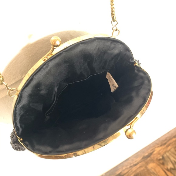 Vintage Black Beaded Evening Clutch Purse w/ Chain - Picture 6 of 10